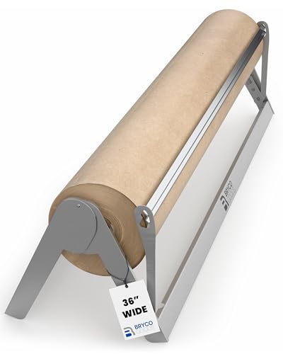 Bryco Goods 36" Paper Roll Dispenser and Cutter, Wall Mountable & Non-Slip Tabletop, Heavy-Duty Steel Frame – Kraft, Butcher, Freezer, Wrapping Paper Holder – for Home, Office, Craft Projects