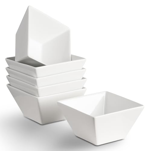 Meideal Porcelain Small Serving Bowls Set of 6, 13 Oz Square Cereal Bowls, 4.6" White Ceramic Dessert Bowls for Salad, Dip, Soup, Snack, Fruits, Small Portions, Dishwasher & Microwave Safe