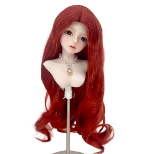 SISON BENNE Doll Wig, Long Wavy BJD Wig for 1/3 1/4 1/6 BJD Doll Fashion (1/4 (Head C. 18-19.5cm),Red)
