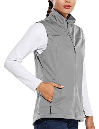 baleaf Women's Lightweight Vest Softshell Sleeveless Jacket Windproof Stand Collar with Zipper Pockets Running Hiking Golf Light Grey S