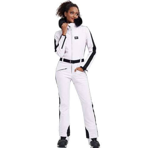 HOTIAN Womens Ski Suits Onesies Snowsuit Jumpsuits Winter Outdoor Sports Waterproof One Piece Snowboard Ski Outfits(White-XS)