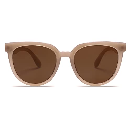 SOJOS Trendy Cat Eye Round Polarized Sunglasses for Women Fashion UV Protection Sunnies Sunglasses SJ2175, Brown Frame/Brown Lens