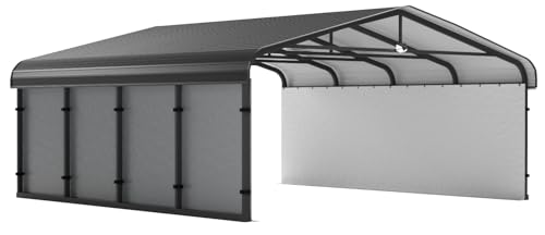 Benass 20x20 Metal Carport, Carport Canopy 20x20 Heavy Duty, Galvanized Steel Roof Car Port with Removable Polyethylene Sidewalls