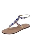 ZhuLinFeng Women's Rhinestone Gladiator Bridesmaid sandals sapphire blue Sandals Flat Beach Wedding Shoes Flip-flops Gemstone Pearl Sparkling Bride Bridesmaid sandals Royal Blue Size 12