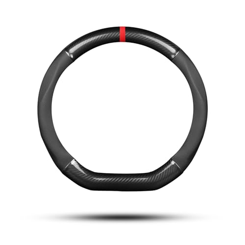 Ergocar Car Steering Wheel Cover Non-Slip Car Steering Wheel Protector Sport D-Shape Carbon Fiber & PU Leather Universal for Diameter 38cm(15") (Black-Stripe-U)