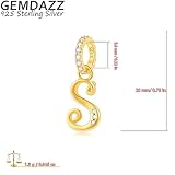 18k Yellow Gold Plated Letter S Pendant Charm, 925 Sterling Silver Initial Alphabet S CZ Dangle Beads, fit Pandora September Birthday Bracelet, Gift for Sister/Wife