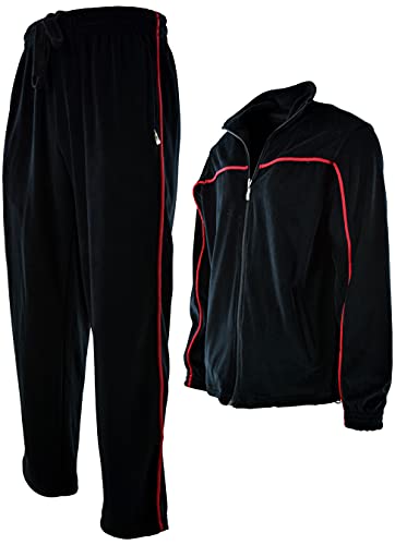 ChoiceApparel Mens Velour Tracksuit with Zippered Pockets (204-Black/Red, 3X-Large)