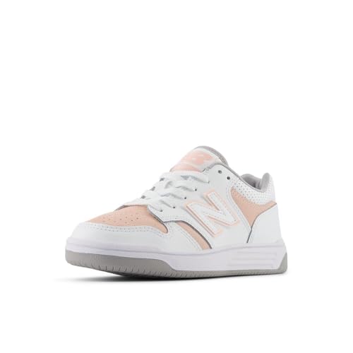 New Balance Baby 480 V1 Lace-Up Sneaker, White/Pink Haze, 4 Wide US Unisex Infant