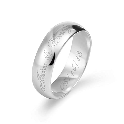 EVE'S ADDICTION Custom Engraved Sterling Silver Men's & Women's 6mm Ring (ring sizes 13) Personalized Wedding Bands - Class Rings - Initial Ring - Gifts for Mom