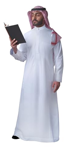 Men's Thobe Muslim Clothes Long Sleeve Middle East Saudi Kaftan Islamic Abaya Dubai Arab Robe-M