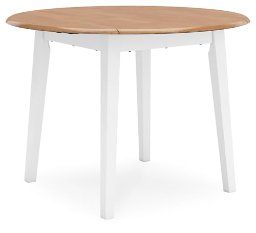 Signature Design by Ashley Gesthaven Farmhouse Dining Drop Leaf Table with 4 Legs, Light Brown & White