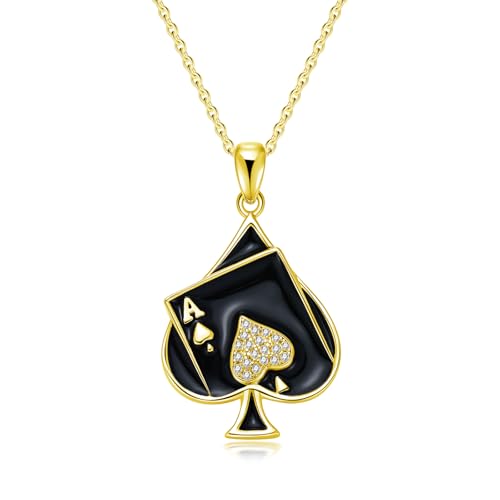 LWQQWL 14K Gold Plated Ace Necklace for Women 925 Sterling Silver Ace of Spades Pendant Necklace Playing Card Jewelry Gifts