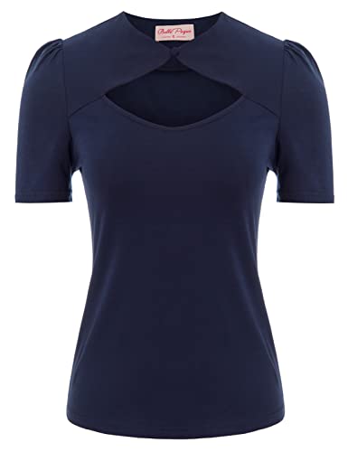 Womens Basic Open Front Top Sweetheart Neck Navy Blue Blouse, Size S