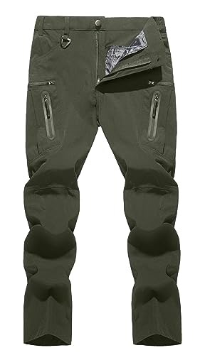 TACVASEN Tactical Pants for Men Lightweight Quick Dry 8 Pockets Hiking Pants Men Waterproof Work Cargo Trousers for Outdoor Hunting Green 34