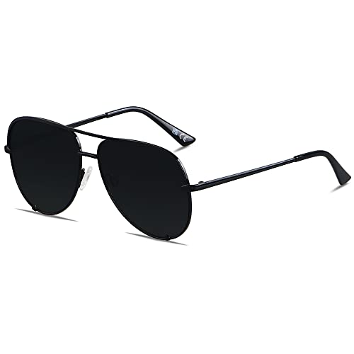 ANDWOOD Oversized Aviator Sunglasses for Women Men Big Large UV Protection UV Protection Super Dark Black Shades sensitive eyes