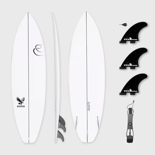 CONTOUR SURF Garuda 6'1" Epoxy Shortboard Surfboard with Fins and Leash | High-Performance Surfboard for Intermediate to Advanced Surfers | EPS Core, Wood Stringer, Carbon Reinforced
