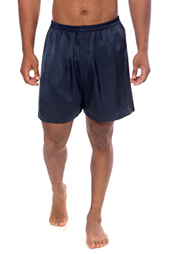 Texere Men's 100% Silk Boxers; Pure Organic Mulberry Silk Sleep Shorts, Relaxed Fit Underwear (Country Club, Midnight Blue, XL)