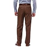 Haggar mens Mynx Gabardine Hidden Expandable Waistband Classic Fit Front Pleated dress pants, Oak, 34W x 29L US