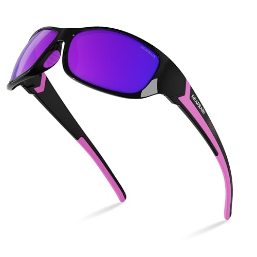 DEAFRAIN Polarized Sports Sunglasses for Men Women Driving Fishing Cycling Running Golf Purple Glasses Wrap Around Goggles UV400 Protection