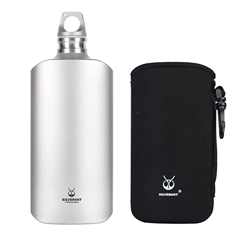 SILVERANT Titanium Ultralight 800ml/27 fl oz Leakproof Outdoor Camping Hiking Sports Water Bottle with Insulating Thermal Sleeve and Clip Loop Cap (800ml-slim-bottle)