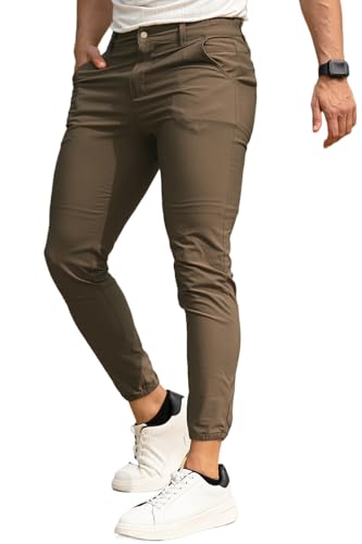 GINGTTO Mens Jogger Skinny Pants Stretch Workout Pants for Men Slim Fit 28" Inseam Dark Brown 30