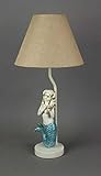 Zeckos Blue Glitter Tail Mermaid Resin Table Lamp with Burlap Shade, Ideal for Beachy Bedrooms and Nautical-Themed Living Rooms - Coastal Elegances, 22.5 Inches High