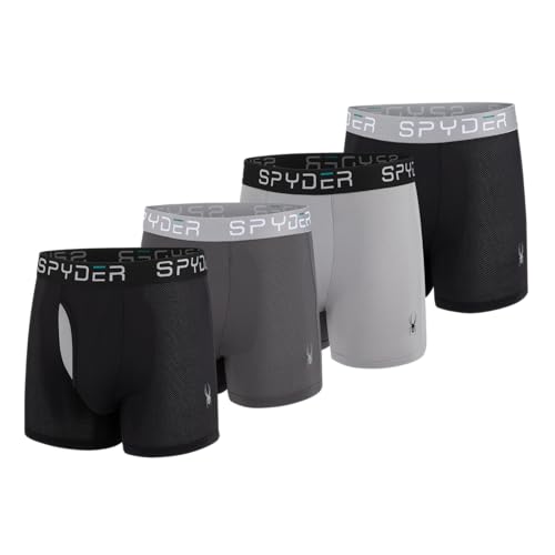 Spyder Performance Mesh Mens Boxer Briefs Sports Underwear/Fly Front (Medium, Black/Heather/Black/Charcoal)