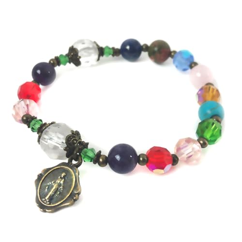 Basilica Window Crystal and Stone Catholic Rosary Bracelet for Women with Virgin Mary Our Lady of Graces Medal Charm - Rosarios Catolicos - Catholic Gifts Women - Regalos Para Mujer - Pulseras de Mujer