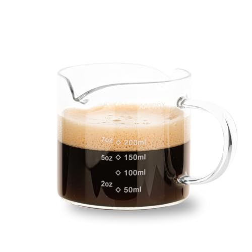 BCnmviku 1 Pack 250ML/8.5OZ Measuring Cup Espresso Shot Glasses Double Spouts Large Coffee Cup with Handle Triple Pitcher Milk Cup Parts Clear Glass