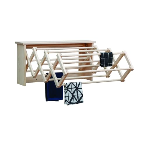 Pennsylvania Woodworks Extra Large Wall Clothes Drying Rack ~ Heavy Duty Solid Maple Hardwood, Folding, Collapses to 35" x 20" x 8", Hand Built in USA, Unfinished