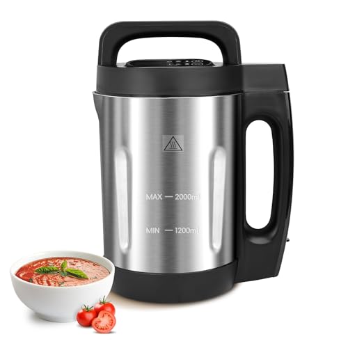 Potlimepan Soup Maker Machine 2 L, Makes 4-6 Servings, Electric Soup Maker Blender with 6 Preset Programs, Automatic Heating and Blending for Purées, Baby Foods, Smoothies, Stainless Steel and Black