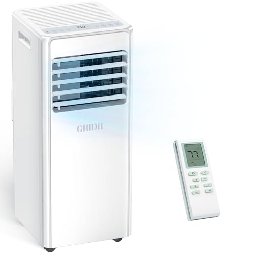 GRIDR Portable Air Conditioners, 8,000 BTU AC Unit for Bedroom with 4 Modes Cooling/Dehumidifier/Fan/Sleep, Up to 300 sq.ft, 24H Timer & Remote, 45db Quiet, Portable AC Unit for Room Indoors