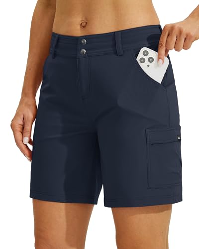 Willit Women's Golf Hiking Shorts Cargo Quick Dry Athletic Shorts Casual Summer Shorts with Pockets 7" Navy Blue 10