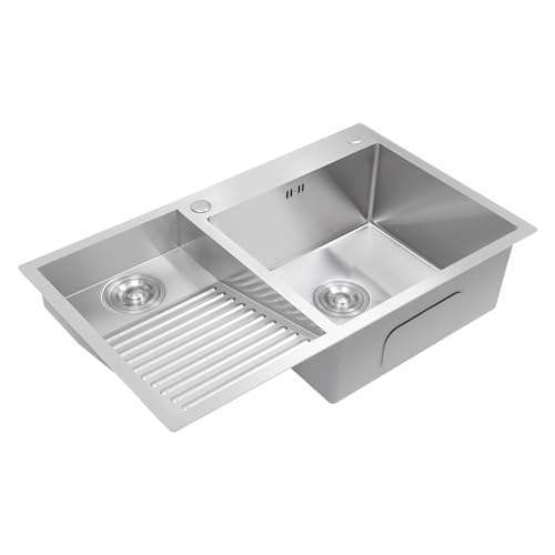 Bokknppo Laundry Pool Utility Sinks Stainless Steel Laundry Room Sink with Washboard Balcony Household Wash Basin Easy To Clean Double Kitchen Sink Basement Sink for Bathroom(31.5 * 18.9in)