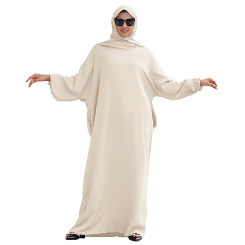 Burka Niqab Khimar Ihram Burqa Women's Solid Muslim One-Piece Prayer Dress Muslim Abaya Dress Islamic Maxi Ramadan Modest Kaftan with Hijab Scarf Full Length Eid Arab Burka Dress Ivoy - 1pc Robe M