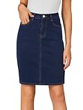 LYANER Women's Casual Stretch High Waist Bodycon Denim Jean Midi Skirt with Pockets Navy Medium