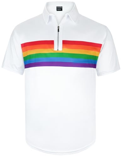 CLOFANWIN Mens Gay Pride Rainbow Striped Golf Polo Shirt LGBTQ Shirts for Men, Multicoloured, Large