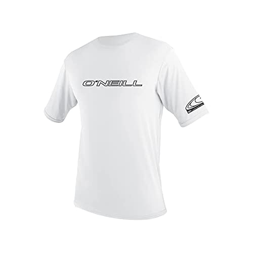 O'Neill UV 50+ Sun Protection Mens Basic Skins Short Sleeve Tee Sun Shirt Rash Guard, White, Large