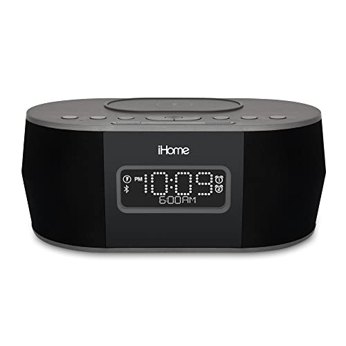 iHome Alarm Clock for Bedroom with Wireless Charger, Bluetooth Speaker, and USB Charger for iPhone, Android, and More (iBTW38)