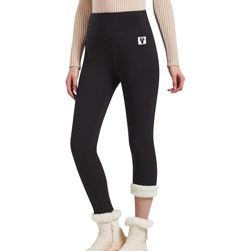Hixiaohe Women's Casual Sherpa Fleece Lined Warm Leggings Thicken Heavy Jogger Pants (02 Black, S)