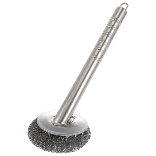 UPKOCH Long Handle Stainless Steel Scrubber Brush for Kitchen Cleaning, Dish Washing Brush with Steel Wire Ball, Decontamination for Pots and Pans, Durable and Handy Tool