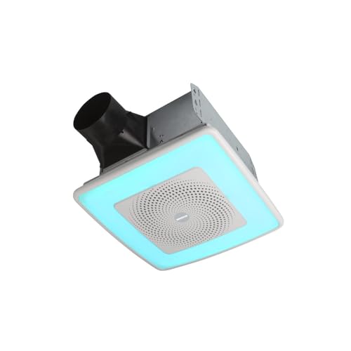 Broan-NuTone ChromaComfort Bathroom Exhaust Fan, 110CFM/1.5 Sones, with Sensonic Bluetooth Speaker and 24-color LED Light, SPK110RGBL, Wall Switch included, White