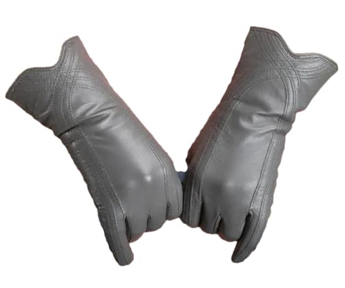 Autumn And Winter Women's Leather Mittens Sheepskin Gloves Female Driving Gloves gray S
