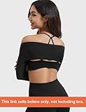 YEOREO Women Crop Top Long Sleeve Bolero Open Front Workout Bell Sleeve Cropped Shirts Sports Shrug Black L