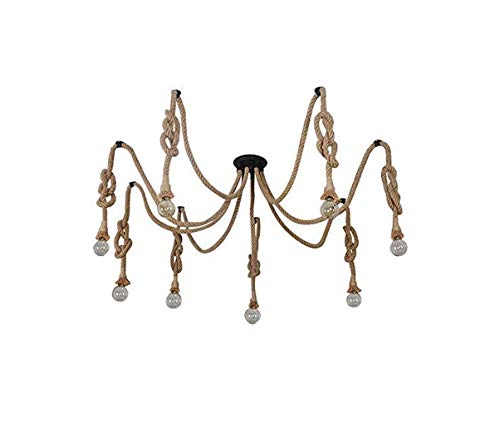 Pendant Lights 8 Heads Country Retro Hemp Rope Hanging Lamp Living Room Restaurant Light Fixture Not Included Bulb