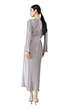 NOVA Vogue New Advanced Elegant European and American Metallic French lace Miyake Style Wooden Ear Edge Pleated Long Dress (Grey)