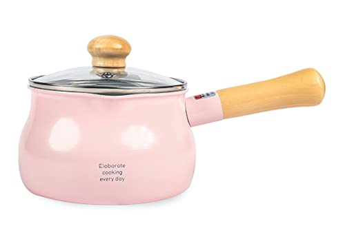 Japanese-style Small Milk Pot Non-Stick Coating Hot Milk Small Soup Pot, 1.2L, 5 cups, Imitation Enamel Pot Butter, Chocolate, Cream, Cheese Warmer,(Pink)