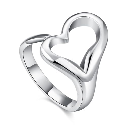MENGSHA Heart Adjustable Silver Ring for Women 925 Sterling Silver Rings Promise Heart Shaped Ring Bridesmaid & Mother Jewelry Gift