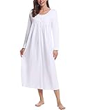 Joyaria Brushed Cotton Jersey Knit Nightgown Full Length Ultra Soft Winter Warm Night Gowns Sleepwear (White, Medium)