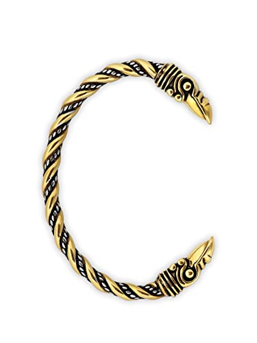 HAQUIL Gold Plated Stainless Steel Viking Arm Ring Odin Raven Huginn Muninn Head Cuff Bracelet for Men